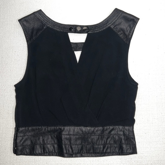 Double Zero Sleeveless Faux Leather Mesh Black Top - Picture 2 of 3